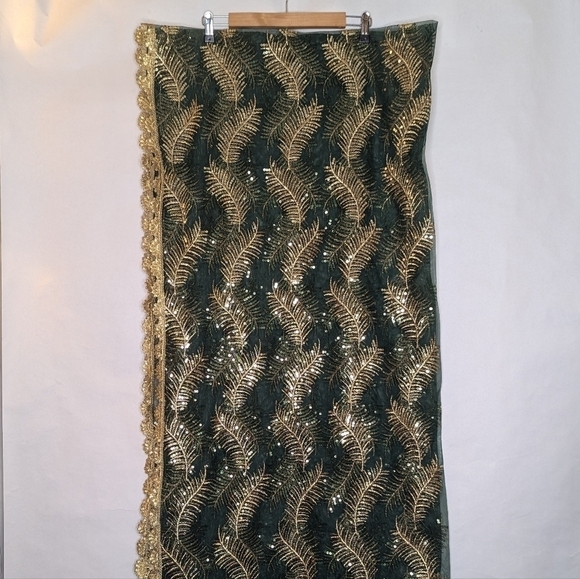 Saree Skirt Wrap Sari Lehenga Green Gold - Picture 11 of 11